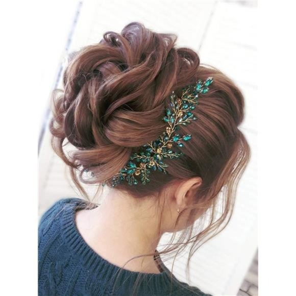 Denifery Emerald Wedding Hair Piece Green Hair Vine Bridal Gold Jewelry Headpiec main image 4